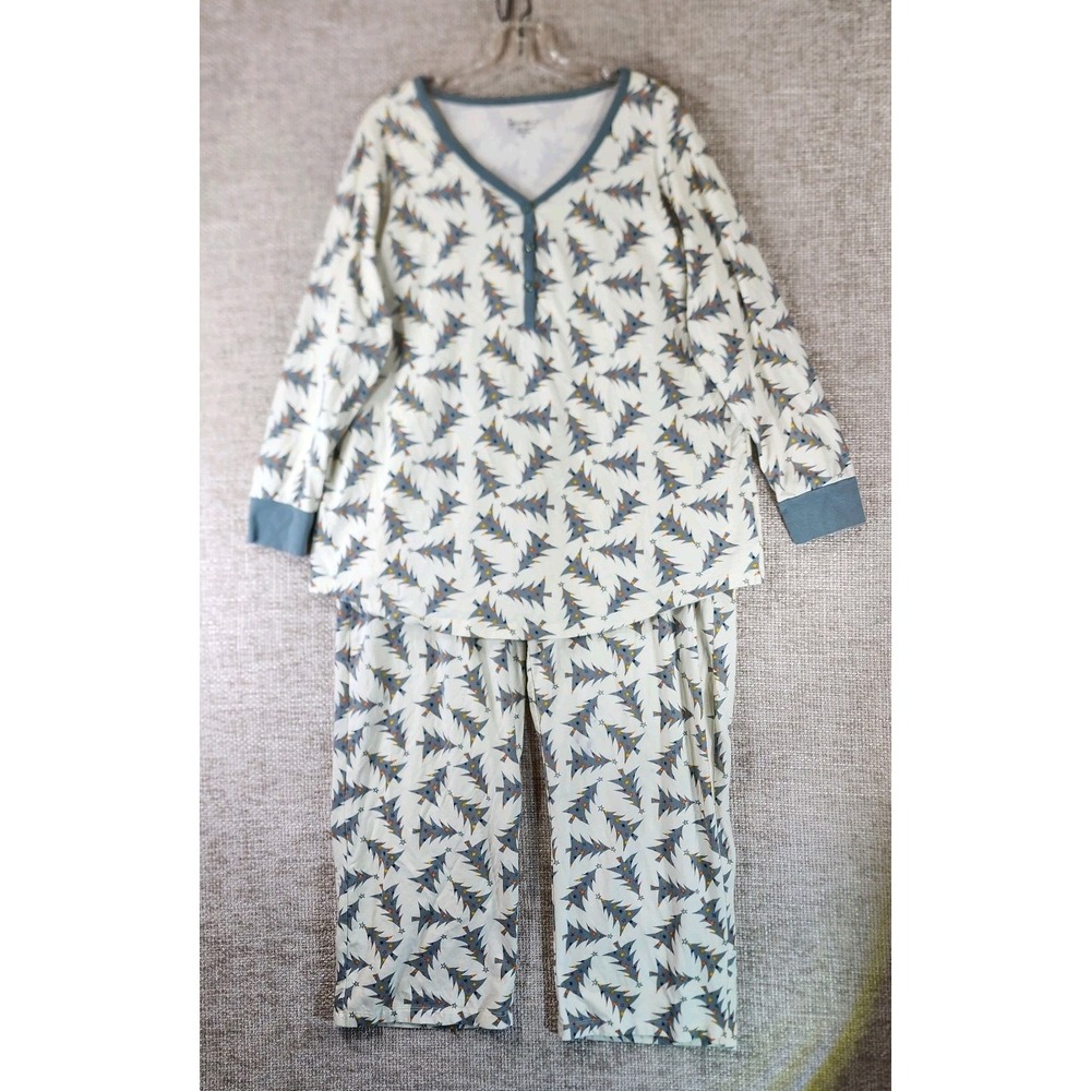 Pajamagram Soft 2 Piece PJ Set Womens 1X Christmas Tree Print Stretch *Flaw